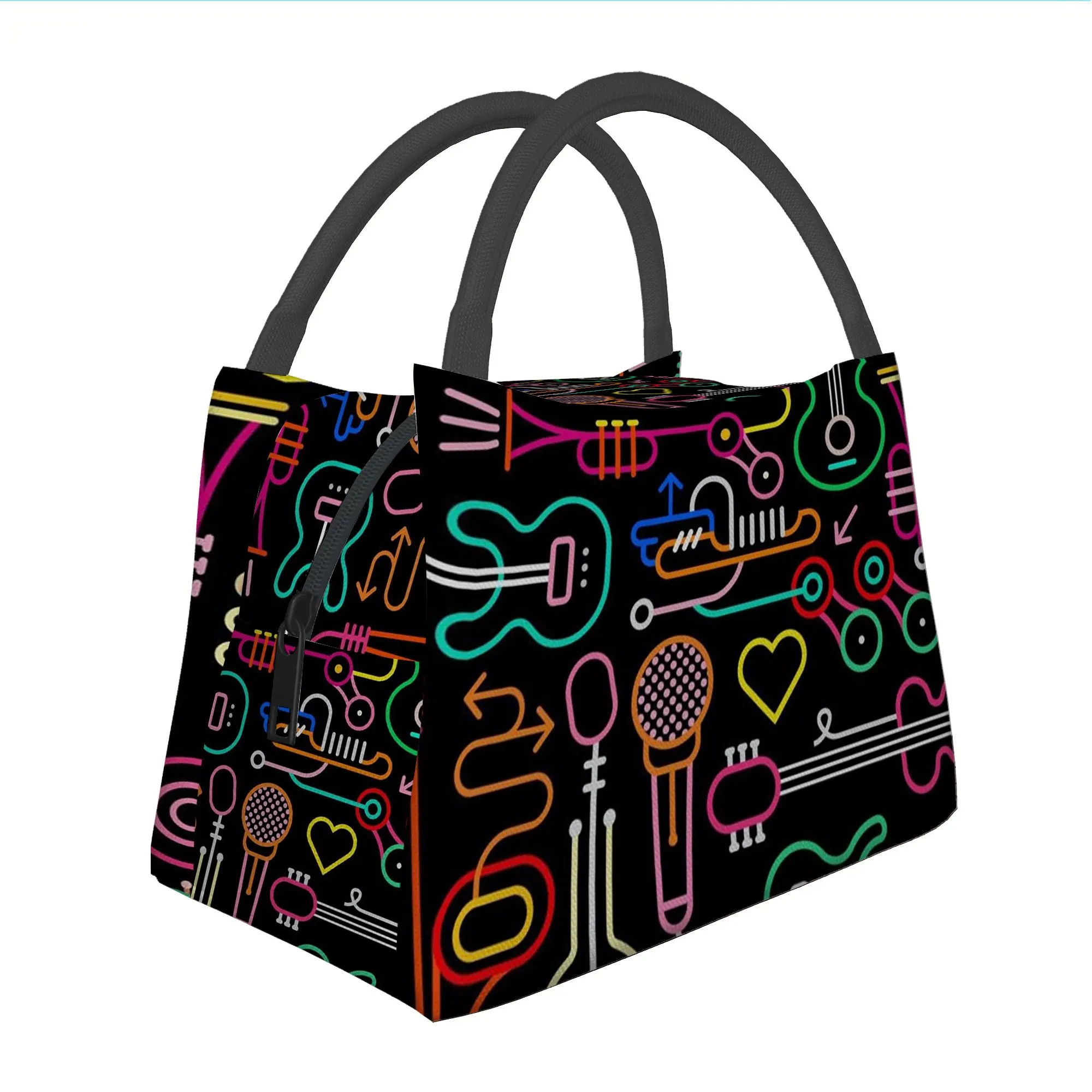 1pc, Colorful Musical Instrument Pattern Printed Thermal Bag, Insulated Bag, Not for Food Contact, Suitable for Home, Restaurant