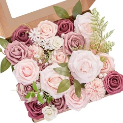 Artificial Flowers Box Set Silk Flower Foam Roses Flower with Stems for DIY Wedding Bouquets Centerpieces Party Home Decorations