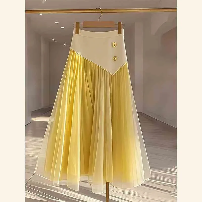 

New Elegant Patchwork Mesh Skirt Women Fashion High Waist Slim Summer A-Line Party Skirts Office Lady Tutu Tulle Jupe