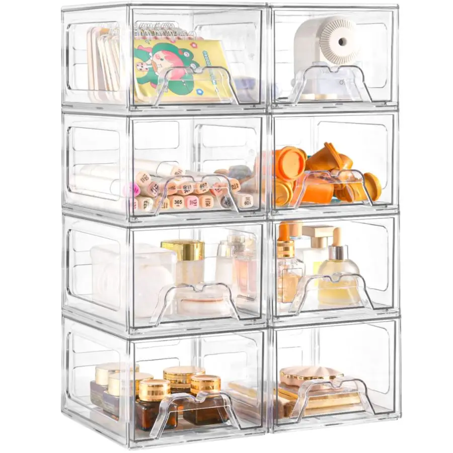 

Ящики для хранения, 8-упаковка прозрачных штабелируемых ящиков для хранения, акриловые контейнеры для хранения с ящиками для органайзеров для холодильников, небольшой пластиковый диск