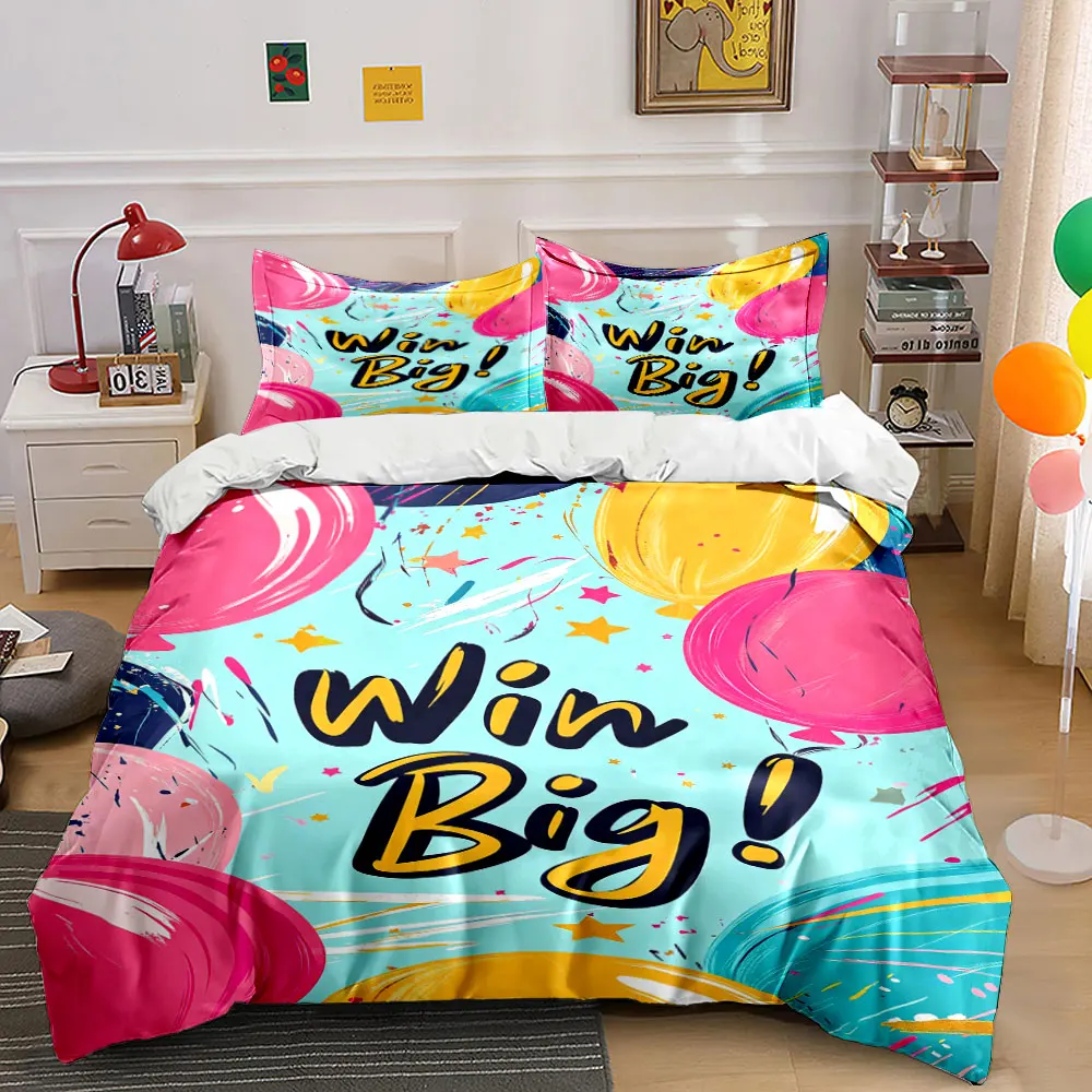 Win Big Colorful Balloon Confetti Celebration Bedding Set 3pcs,Bright Cartoon Victory Party Print Cute Girls Bedroom Duvet Cover