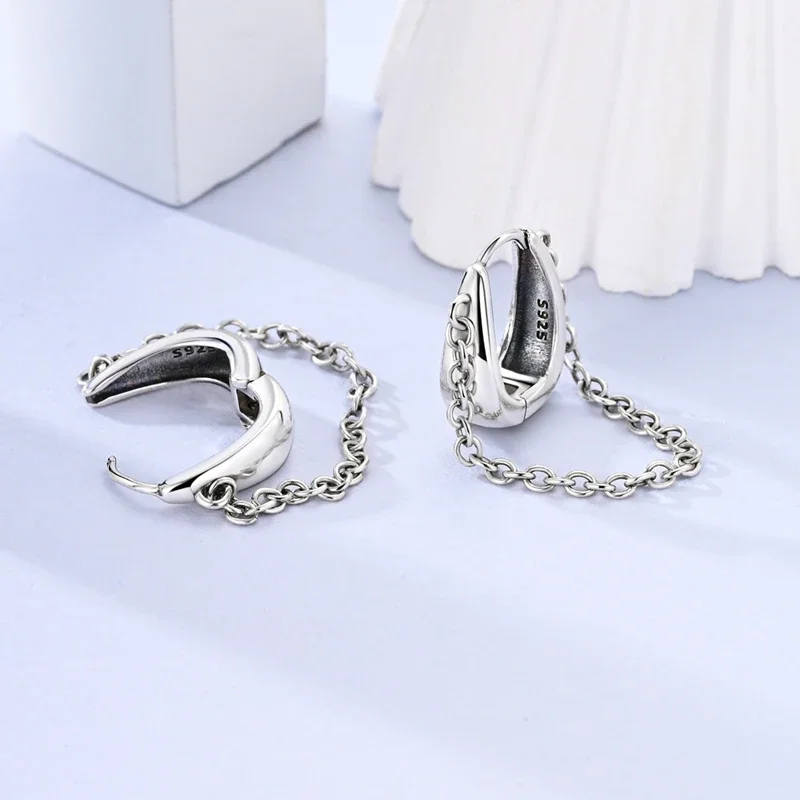 925 Silver Original Tassel Earrings Dangle Earrings Women Zircon Ear Studs Sparkling Pave Hoop Earring Anniversary Jewelry Gift