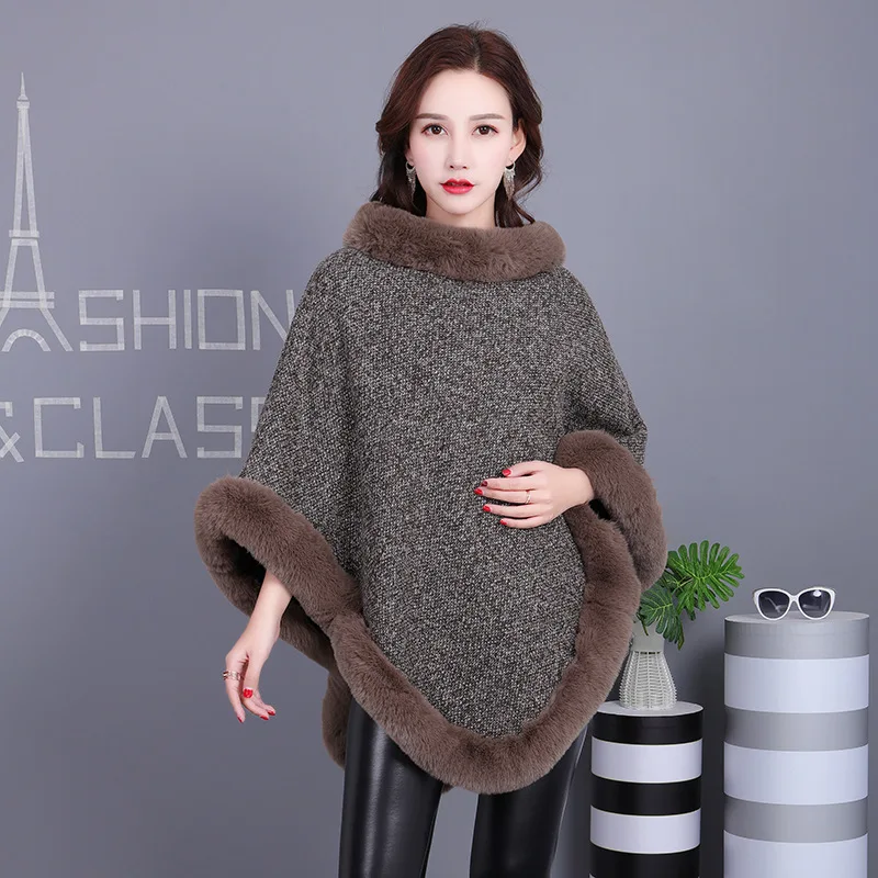 

Spring Autumn New Fashion Women's Loose Simple Basic Casual Trendy Daily Elegant Luxury Faux Fur Ponchos Female Coats Clothes