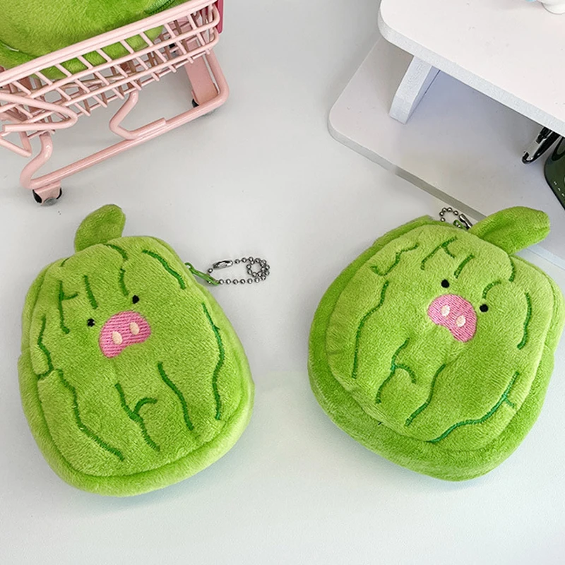 Cute Plush Bitter Melon Coin Purse Headphone Bag Backpack Mini Pendant