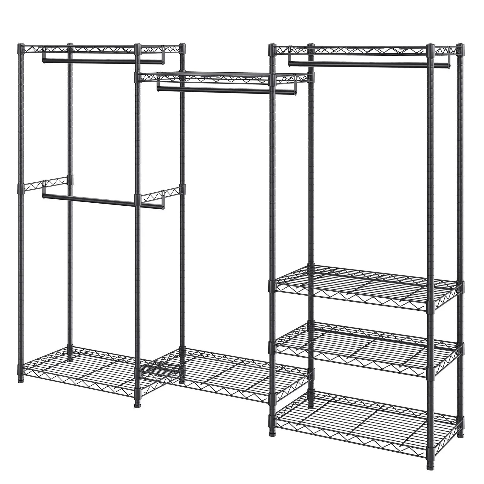 Heavy Duty Clothes Rack, Rolling Clothing Garment Rack with 4 Hang Rods & 8 Storage Tiers, Adjustable Custom Closet Rack, Freest