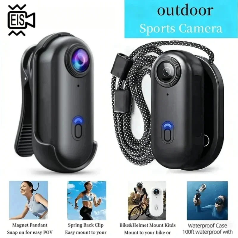 Câmera Antivibração 4K com Estabilização EIS, Mini Câmera de Ação WIFI, Gravador de Vídeo Portátil POV com Vlogging, Novo