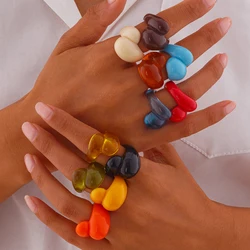 Ingemark Multicolor Resin Water Drop Chunky Rings Women Boho Geometric Open Cuff Finger Rings Y2K Wed Jewelry Party Accessories