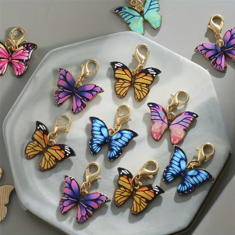 10pc Randomly Colored Bright Enamel Butterfly Keychains Zinc Alloy with Lobster Clasp Colorful DIY Bag Pendant Accessories