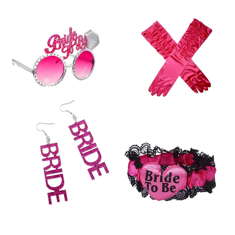 

PESENAR Four - Piece Bride - to - be Wedding Party Accessory Set Sunglasses Gloves Earrings Garter