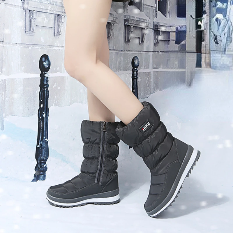 Womens Winter Boots with Fur Warmth Non-slip Mid-calf Snow Boot Female Casual Comfort Round Toe Skateboard Shoes Botas Femininas