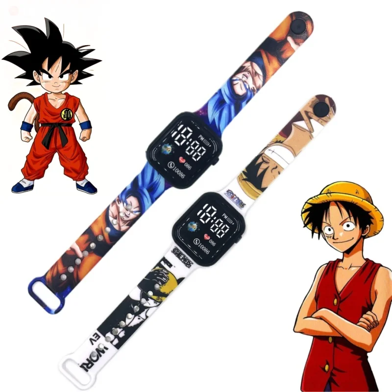 Dragon Ball Goku Cartoon Anime One Piece Print Strap Button LED Square Waterproof Electronic Watch Boys Girls Birthday Gifts