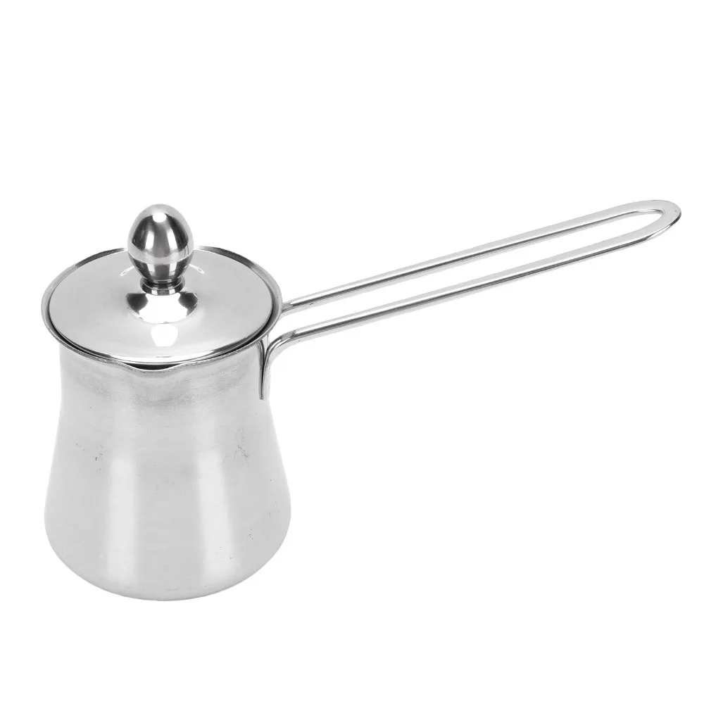 Stainless Steel Turkish Coffee Pot 450ml 15.2oz Stovetop Use Arabic Coffee Pot Heat Resistant Handle With Lid Butter Warmer Pot