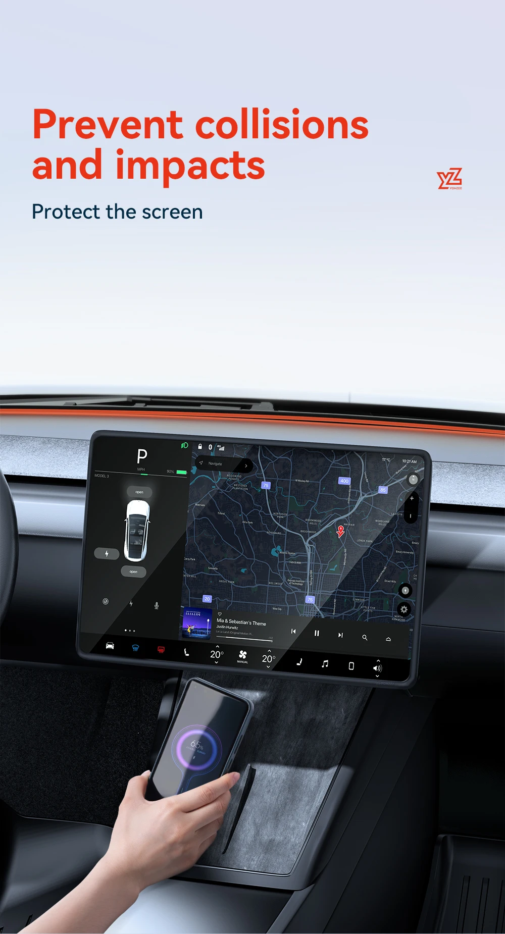 YZ Für Tesla Model 3 Y/YL Highland Juniper 2021-2026 TPU Schutzabdeckung Zentrales Steuerungsdisplay Navigationsbildschirm-Schutzfolie – Detail 9