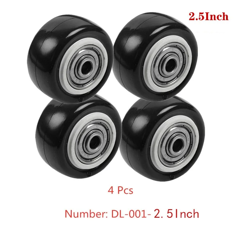 4Pcs 2.5 Inch Rubber Single Wheel Caster, Black Swivel Double Bearing Sleeve Replacement Rollers for Trolley Furniture Cart