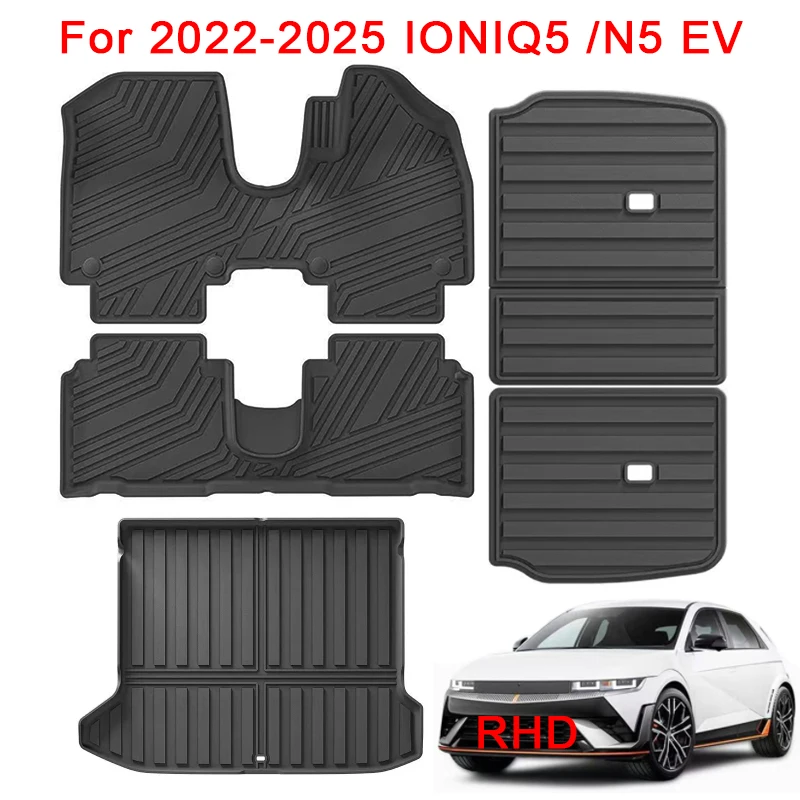 

Car Floor Mats for 2022 2023 2024 2025 IONIQ5 N5 Pure Electric EV TPE Waterproof Foot Mat RHD Cargo Liner Trunk Mat
