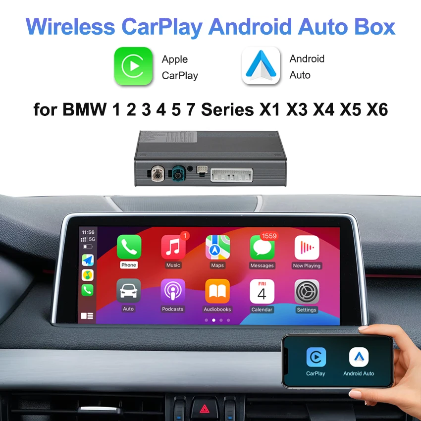 

Wireless CarPlay Android Auto for BMW 1 2 3 4 5 6 7 Series X1 X3 X4 X5 X7 CCC CIC NBT EVO Plug and Play No Screen Change