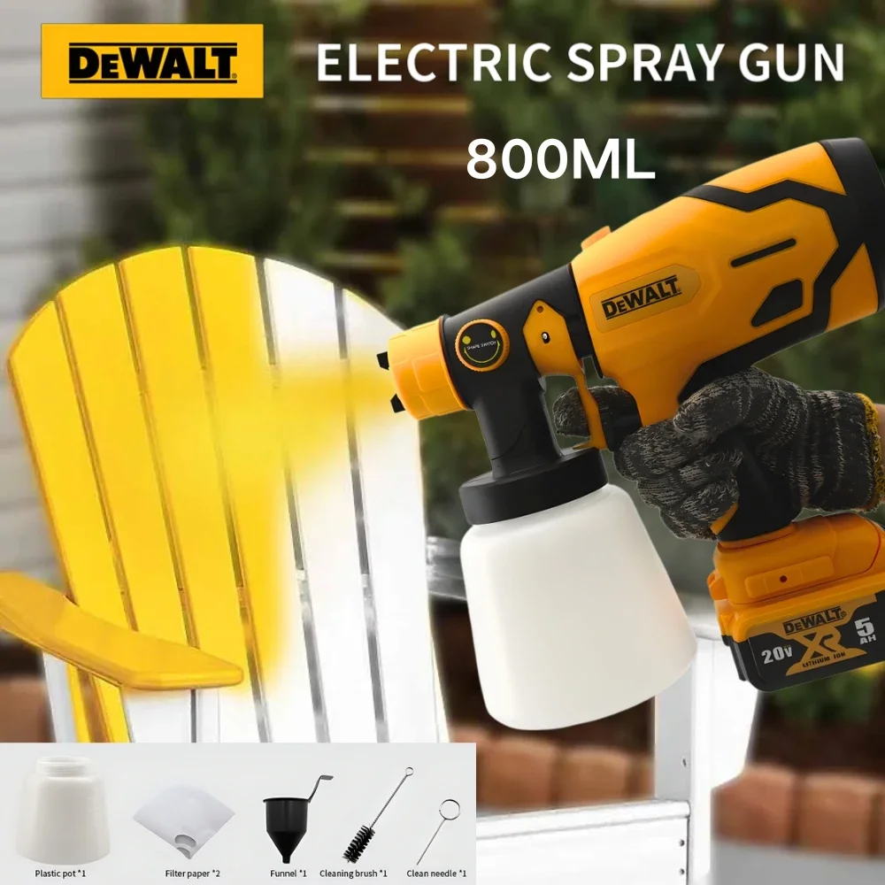 

DEWALT 800 мл беспроводной электрический пистолет-распылитель высокой мощности HVLP распылитель краски авто мебель стальное покрытие Аэрограф 20 В батарея