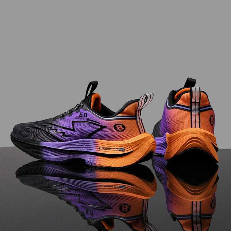 Męskie buty z podkładką z włókna węglowego Buty do biegania po drogach Modne, drukowane, sznurowane buty do tenisa Antypoślizgowe, oddychające buty sportowe
