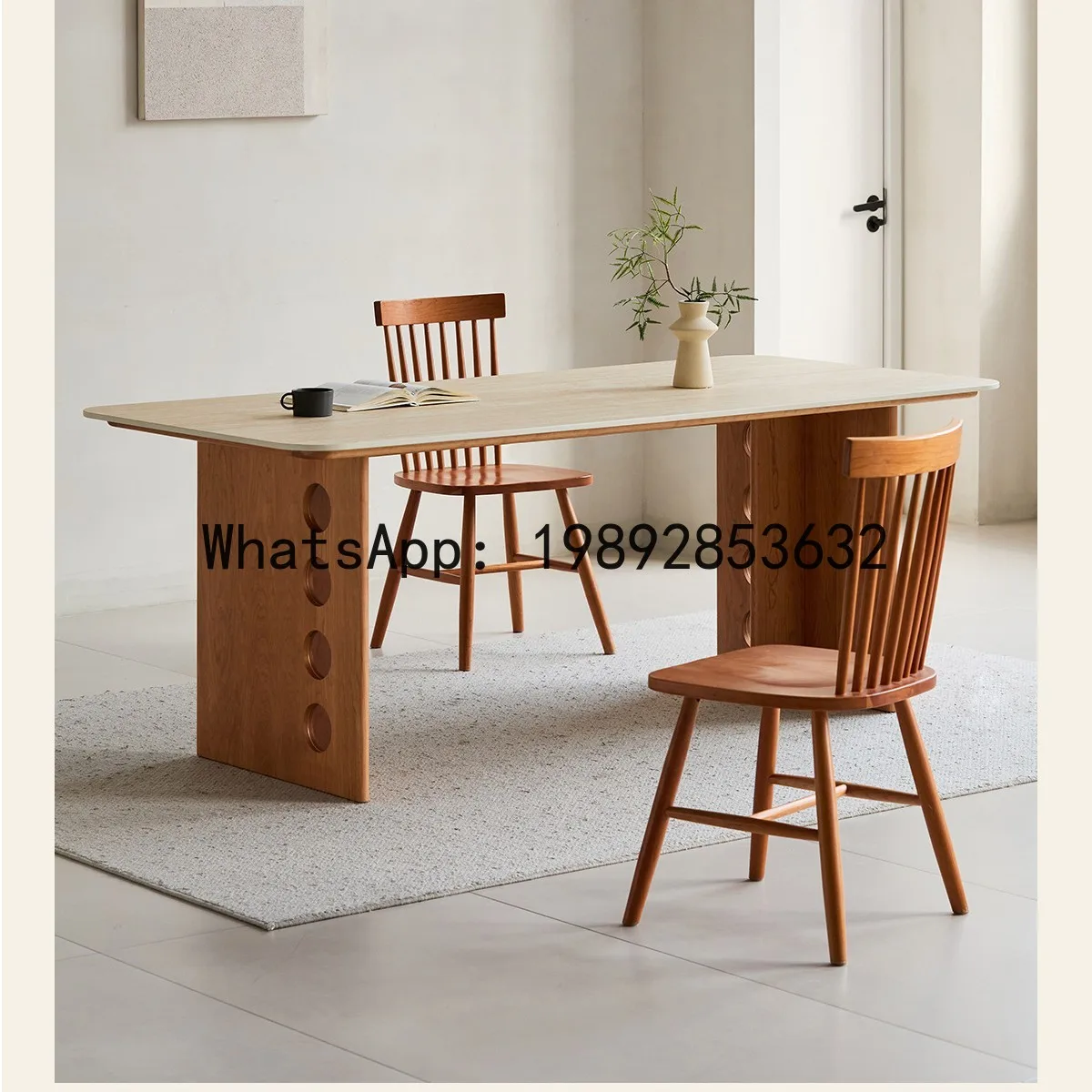 LYY Nordic Vintage Style Sintered Stone Dining Table for Home Use Small Apartment Cherry Wood