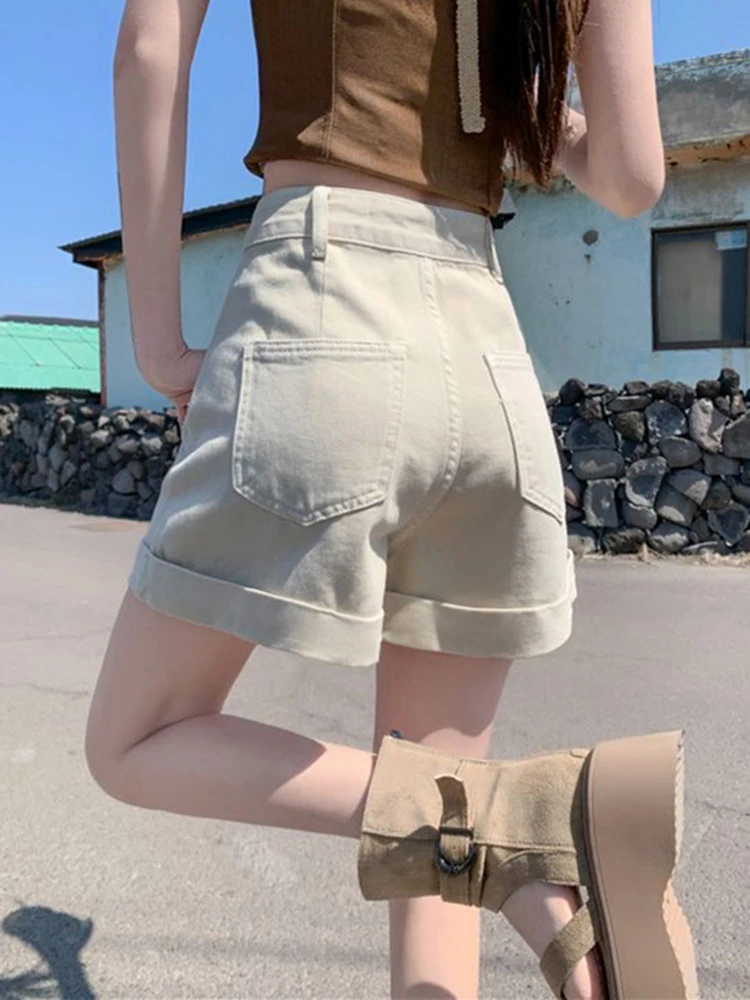 FINEWORDS High Waist Retro Short Jeans Women Korean Summer Wide Leg Denim Shorts Loose Y2K Casual A Line Shorts