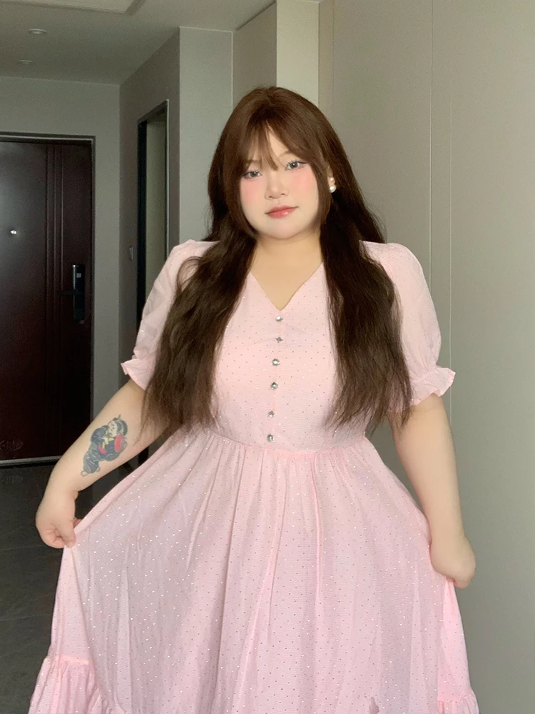 

Летнее длинное платье-футляр с V-образным вырезом, приталенное, с пайетками, в стиле «мягкий кекс», в горошек, больших размеров, женское, модное