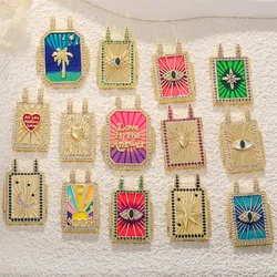 Copper Gold Plated Retro Tarot Card Square Pendants Star Sun Rainbow Eye Love Diy Jewelry  Accessories Moon Letter Heart Charms
