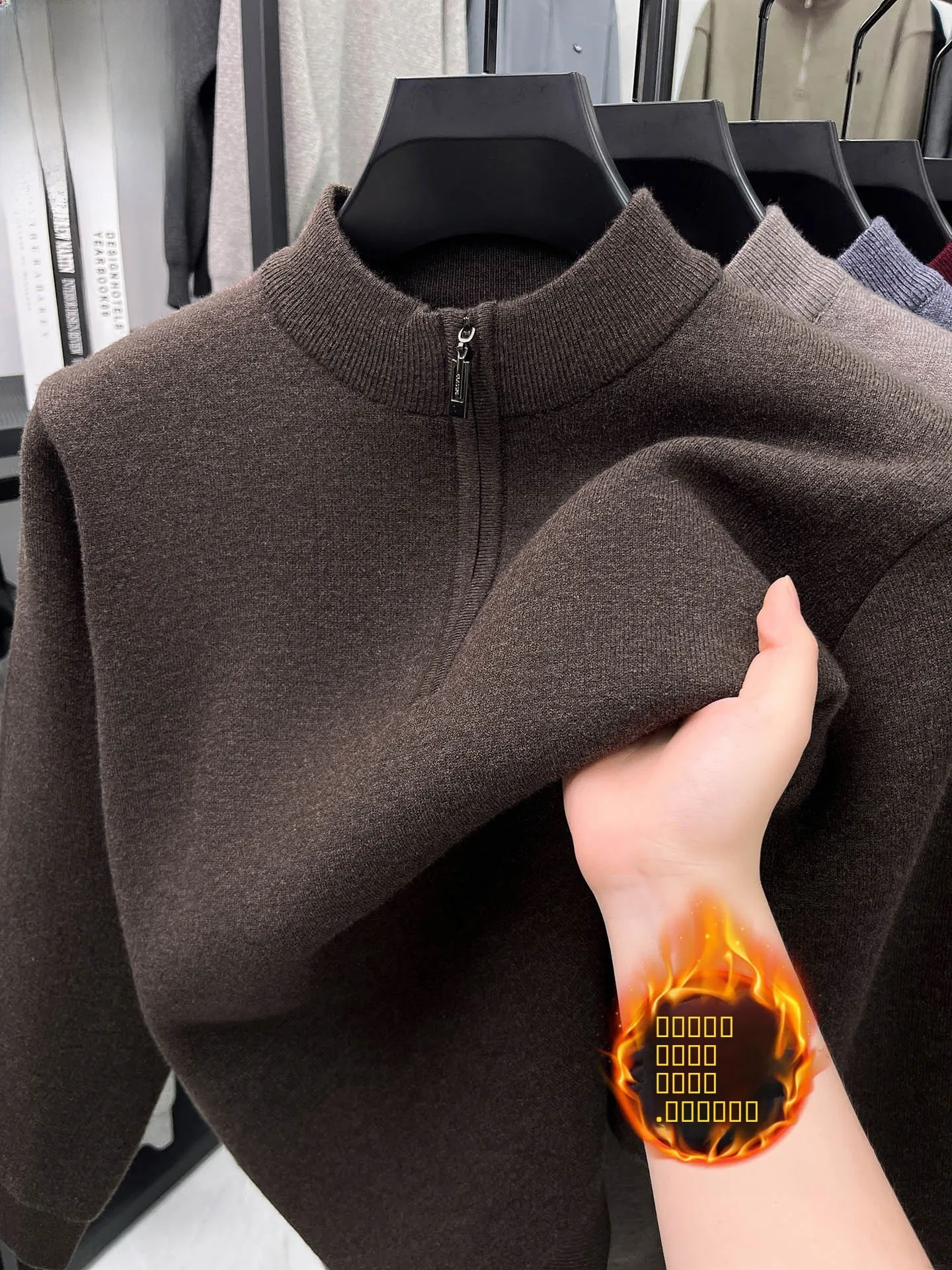 

Мужской теплый повседневный вязаный свитер с высоким воротником на молнии, из мягкой шерстяной смеси, для зимнего отдыха, длинный рукав