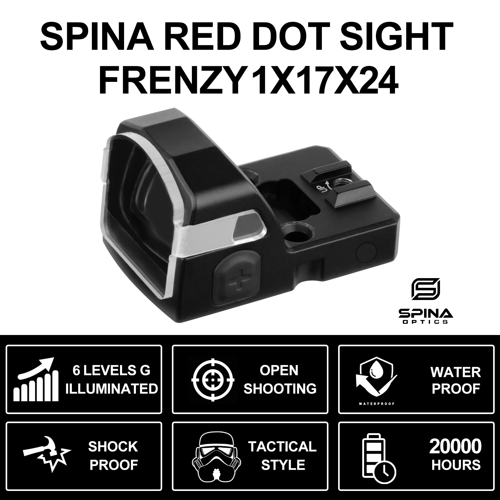 SPINA OPTICS 1x17x24 Green Dot Sight With Glass Protective Cover RMR Footprints Red Dot 9MM 12GA 20mm Picatinny Glock17/19/43