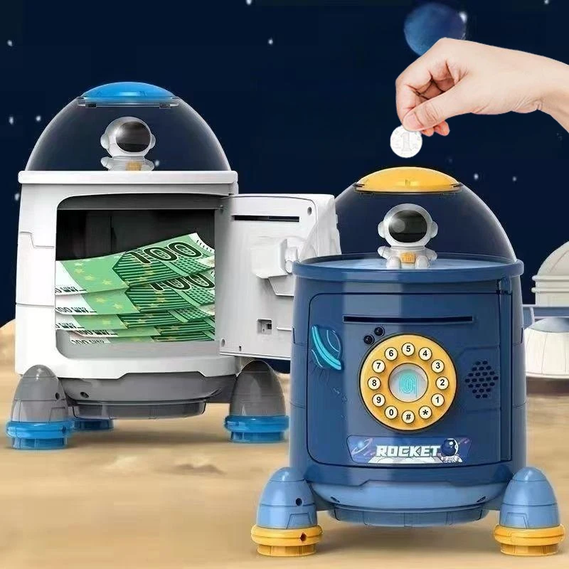 Intelligence Cash Money Box Fingerprint Piggy Bank Rocket ATM For Children Digital Coins Cash Saving Safe Deposit Toys Kids Gift