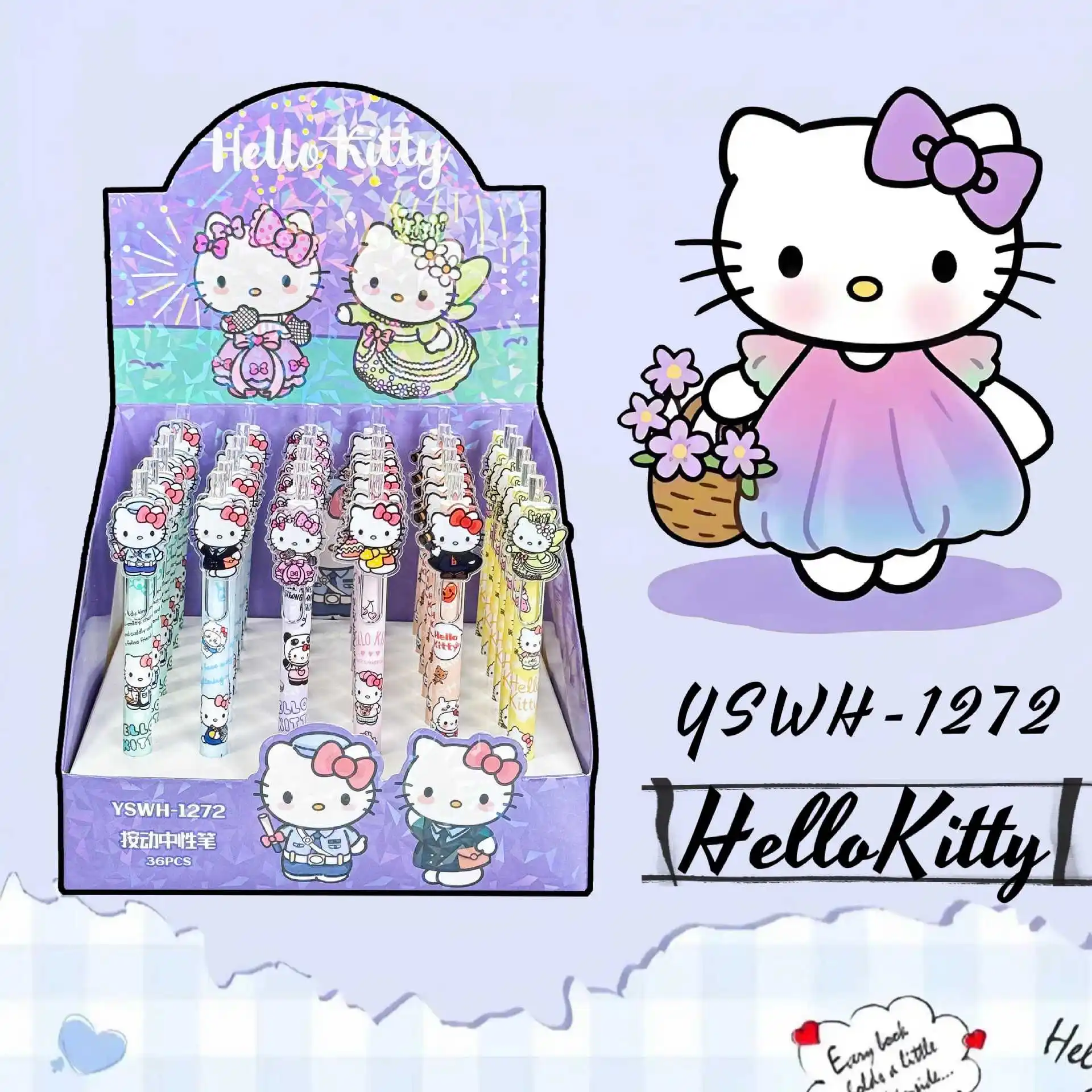 

6/36pcs Hello Kitty Patch Gel Pen Cartoon Cute Sanrio Press Neutral Pen Kawaii Kt Patch Writing Pen Student Stationery