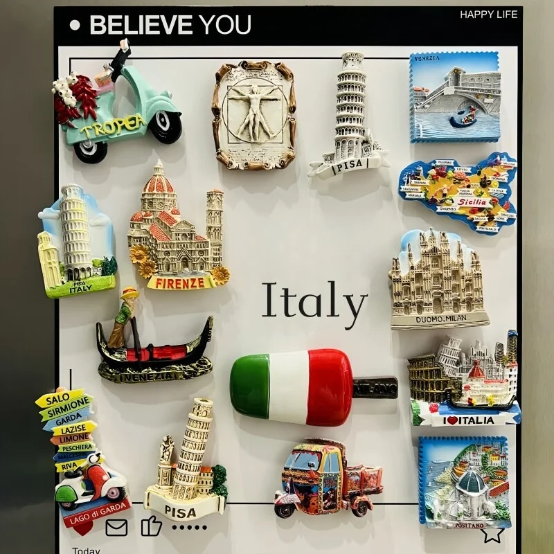Italy Landmark 3D Resin Fridge Magnet Vol.2, Leaning Tower of Pisa Florence Sculpture Travel Souvenir, for Home Kitchen Decor