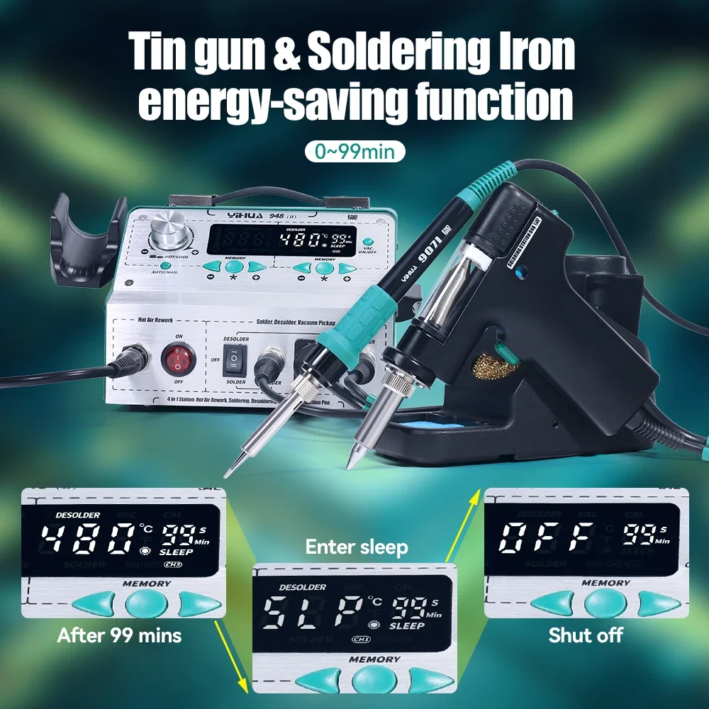 YIHUA 948-II Soldering Station Hot Air Gun Soldering Iron Suction Pen Desoldering Stations 4 In 1 Intelligent Soldering Stations