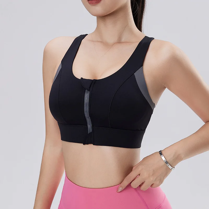 Women Sport Bras Front Zipper Yoga Bra High Impact Shockproof Workout Underwear Padded Running Tank Tops Gym Fitness Vest Female