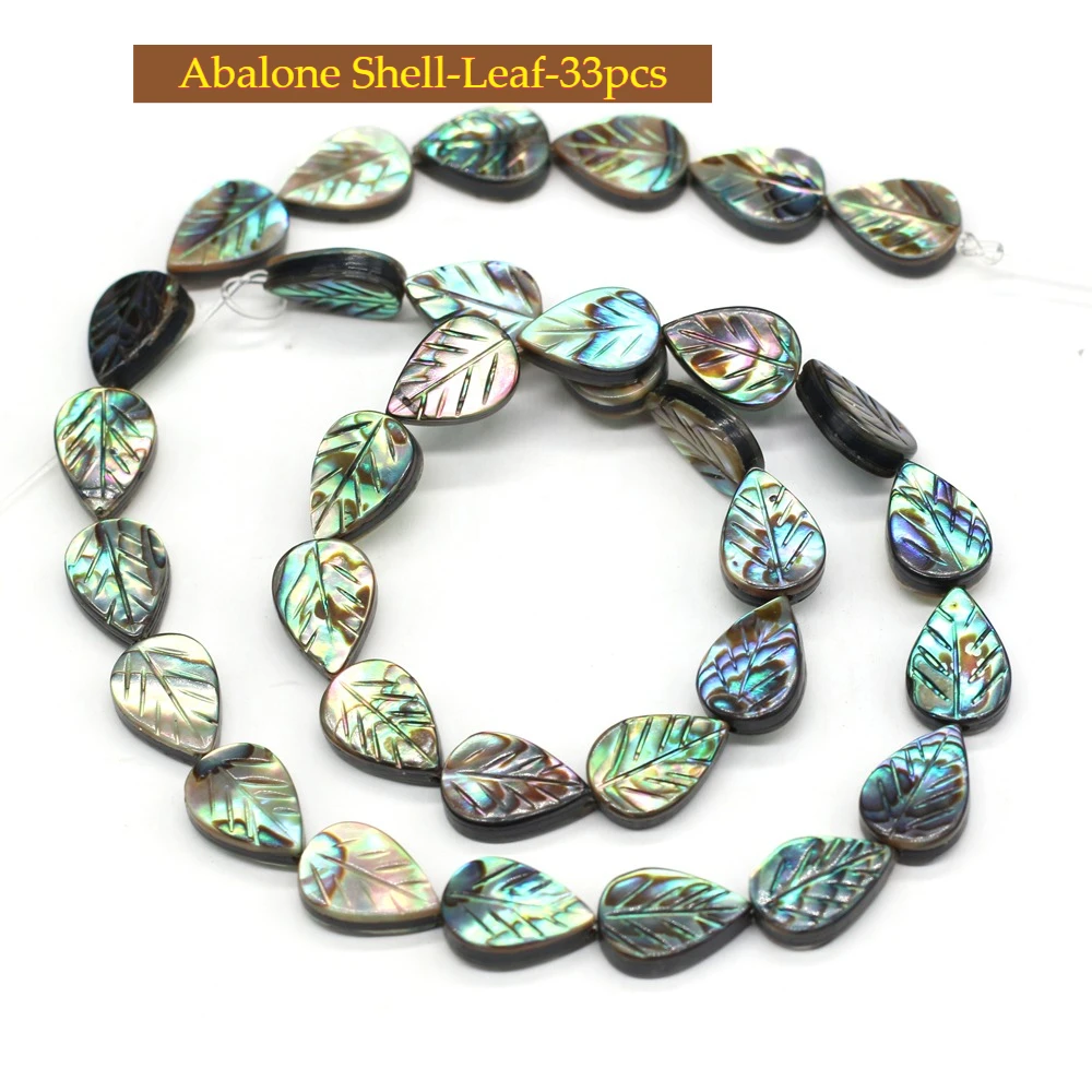 33 Stück/Strang, blattförmige Perlen aus Abalone-Muschel, 8 x 12 mm, zum Basteln von Schmuck, für DIY-Halsketten, Armbänder, Ketten und Ohrringe. – Detail 1