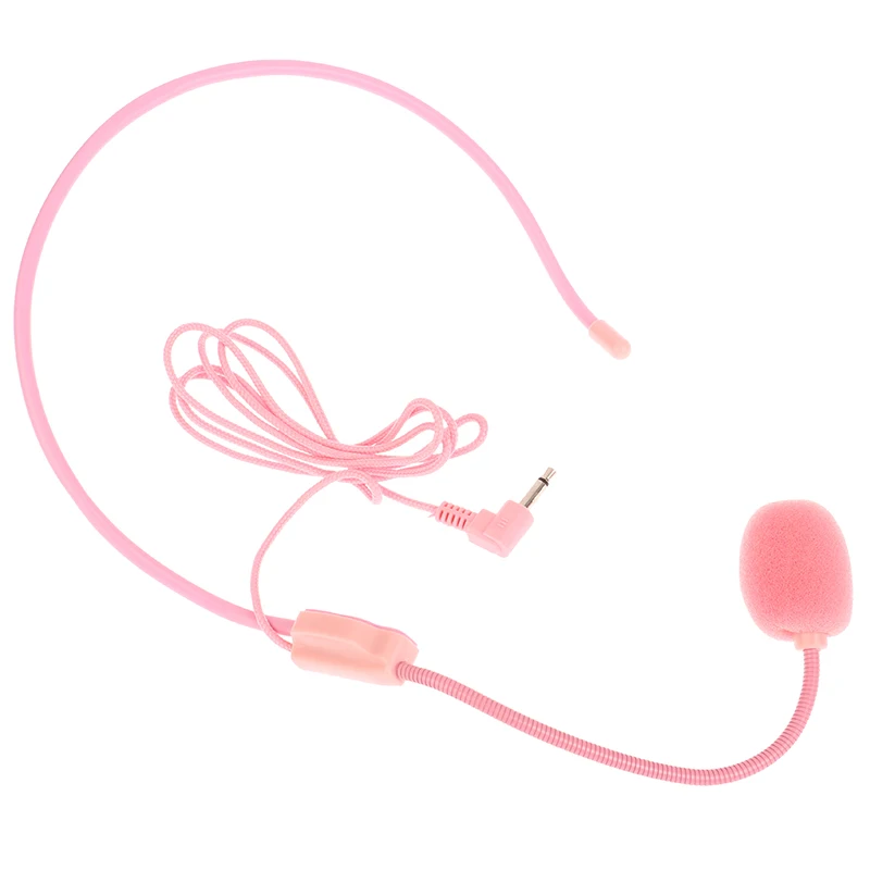 1pcs 3.5MM Headworn Wired Microphone Headset Pink Voice Amplifier Speaker Clear Sound Mic For Conference Guide Speech Teacher