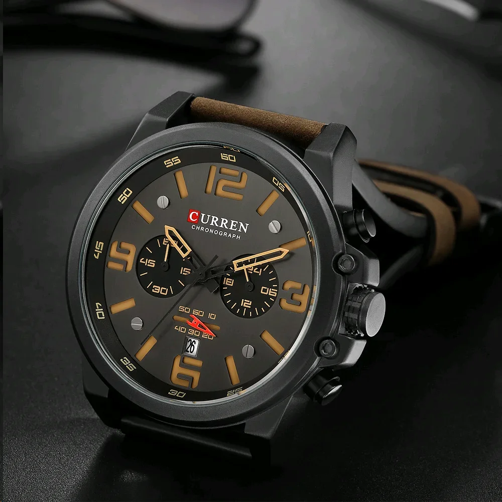 Luxury Brand Quartz Watch Mens CURREN 8314 Military Waterproof Leather Strap Sport Men Watches Fashion Casual Male Clock