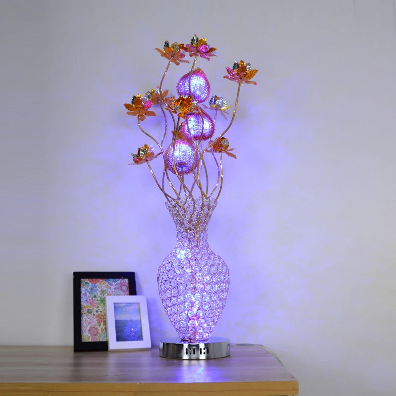 TEMOU Modern Red Flowers Table Lamp Fashionable Art  Iiving Room Bedroom Wedding LED  Aluminum Wire Desk Light