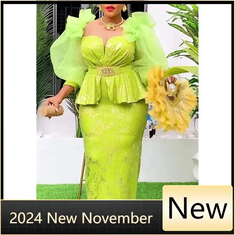 

African Dresses for Women 2025 New Fashion Plus Size Sequin Evening Party Long Dress Dashiki Ankara Outfits Robe African Clothes