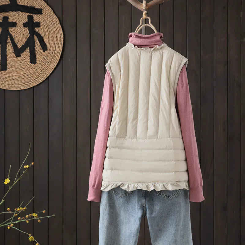 Chaleco de plumón de pato blanco ultraligero para mujer, abrigo de invierno con cuello de pico, chaleco sin mangas, chaqueta, camisetas sin mangas cortas cálidas para mujer