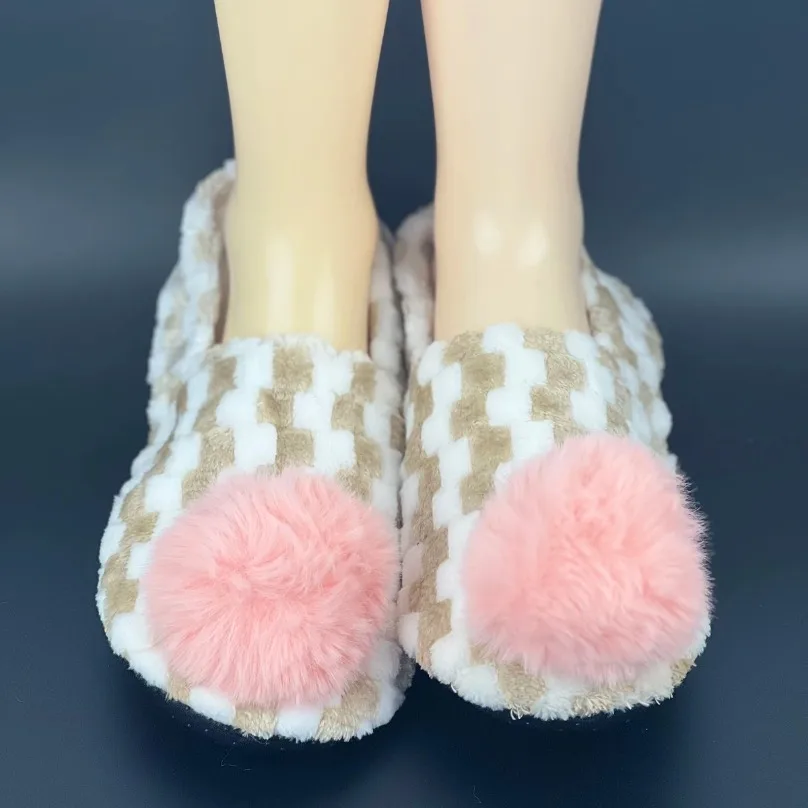 Fluffy Slipper Women Plaid Winter Warm Home Fuzzy Fur Contton Plush Non Slip Grip Indoor Lazy Female House Floor Shoe Room 2024