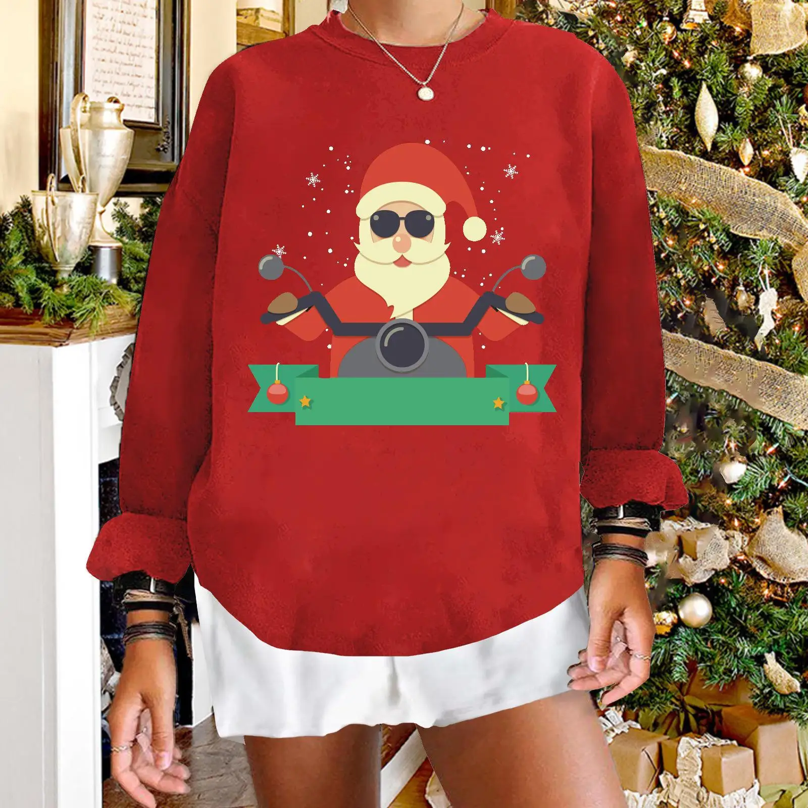 

2022 New Christmas Hoodie Santa Claus Motorcycle Printed Hoodie Hoodie Women Autumn Winter Keep Warm Long Sleeve Sportswear