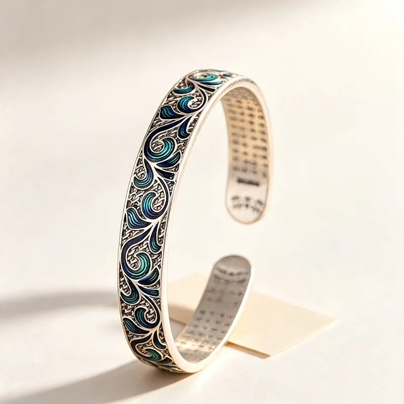100% Massives 925 Sterling Silber Metallarmband für Frauen, Vintage Handgefertigtes Einfaches Wolkenmuster-Armband, Geburtstagsgeschenk, Party – Detail 1