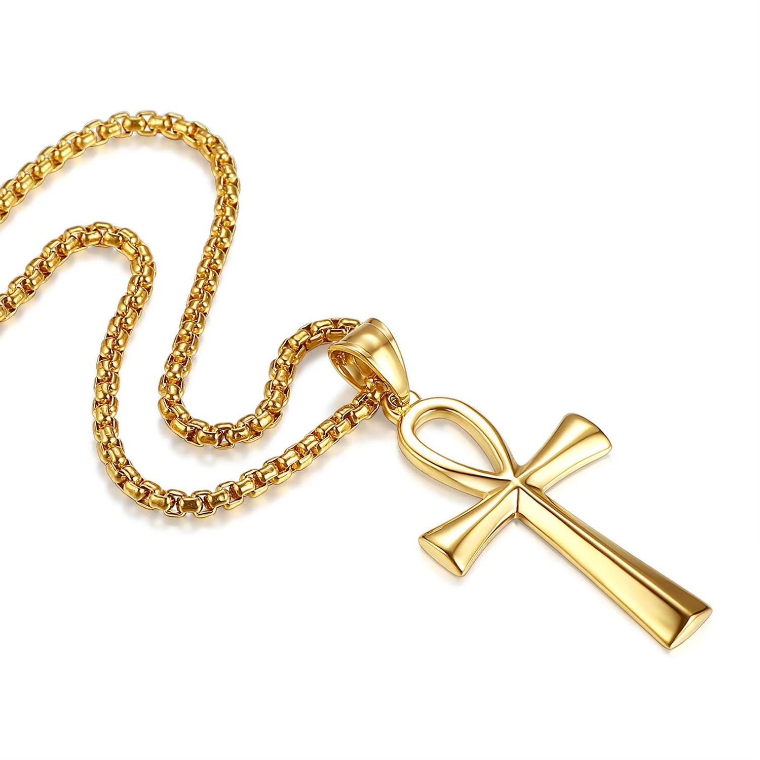 Egyptian Ankh Cross Pendant 18K Gold Plated Stainless Steel Necklace Ancient Egypt Symbol Fashion Jewelry 20