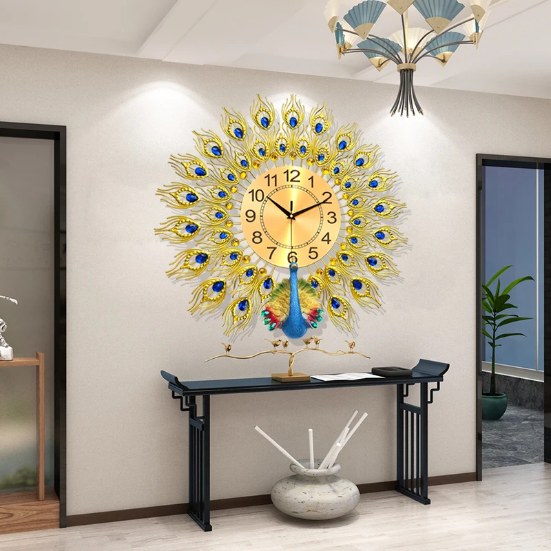 

Nordic Peacock Wall Clocks Restaurant Art Mural Digital Luxury Wall Watch Big Size Aesthetic Horloge Murale Room Decorations