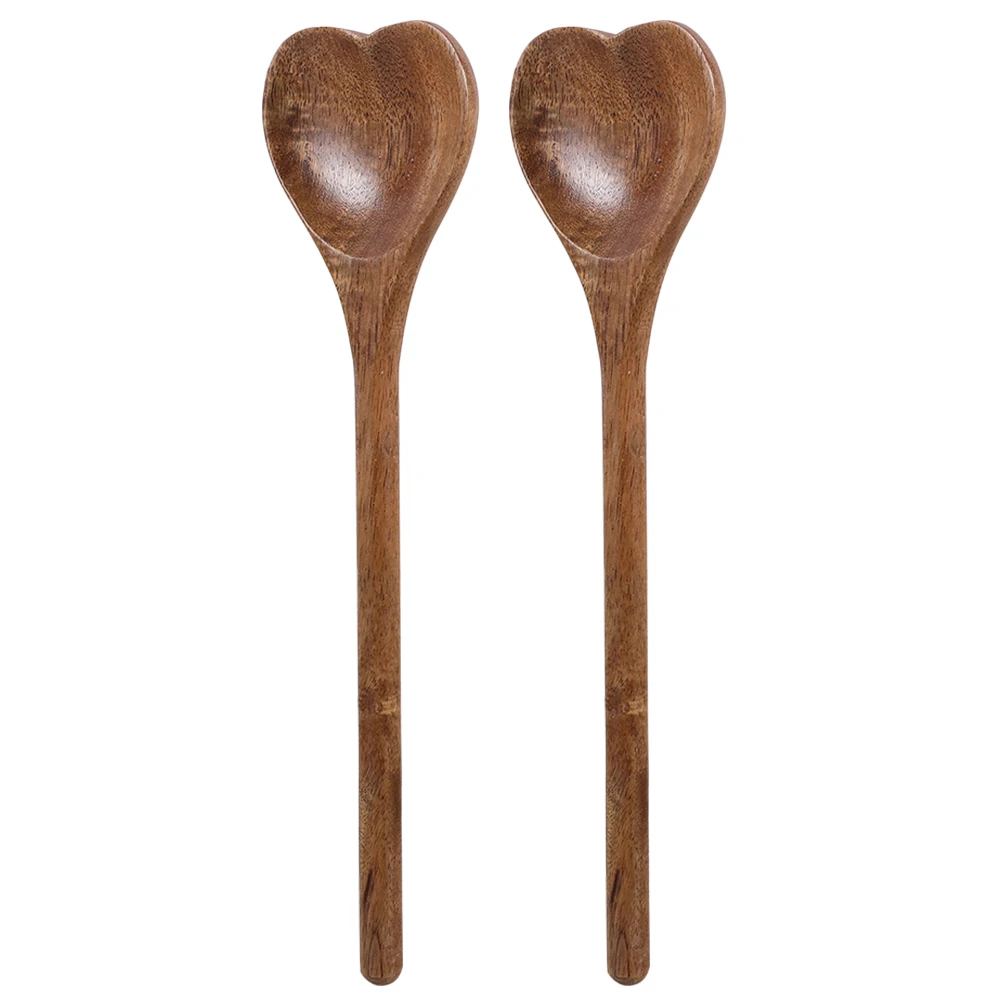 

2pcs Heart Shaped Wooden Multi-Function Stirring Soup Dessert Honey Long Handle Smooth Carved Wood Kitchen Utensil s Cooking