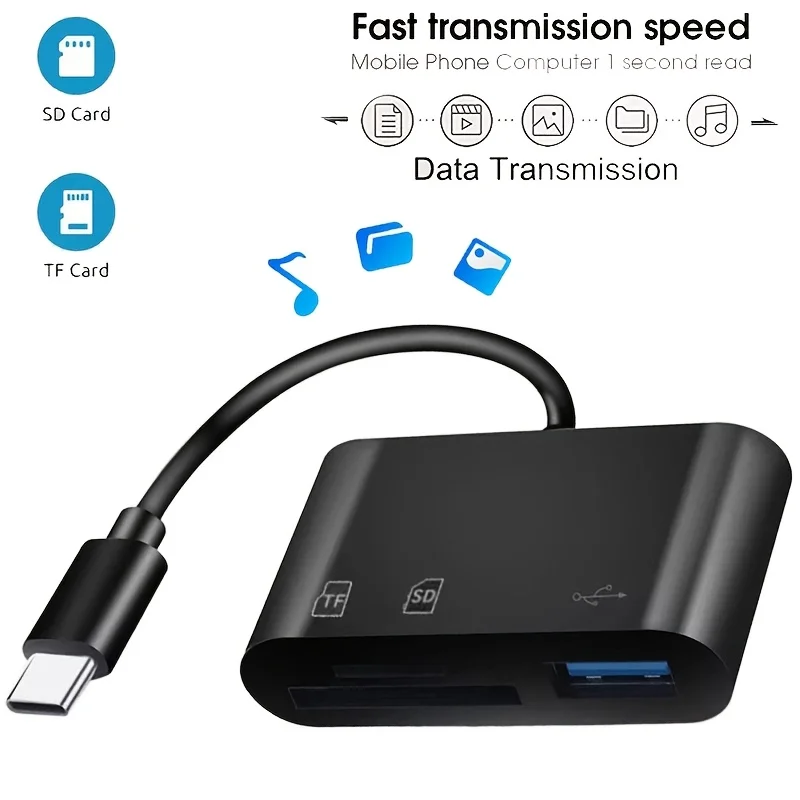 

Многофункциональный кардридер 3-в-1 Type-C, совместимый с Xiaomi 15t 14t 13t 12t 11t Pro, подключение TF/SD/USB