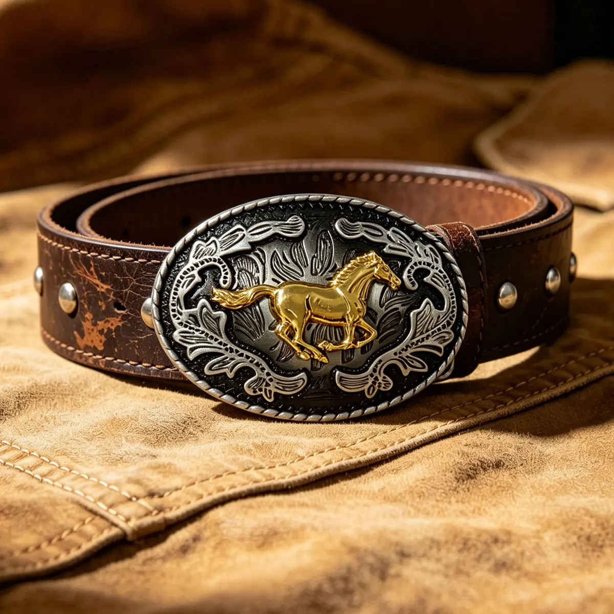 Men's Retro Oval Running Horse Design Belt Buckle Drop Shipping Fashionable Floral Embossing Style for Belts 4cm