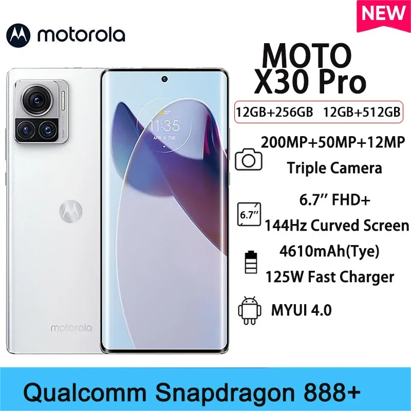 

Global ROM Motorola MOTO X30 Pro 5G Phone Triple Camera 125W Fast Charging Android12 Snapdragon 888 Plus 6.7'' Curved Screen