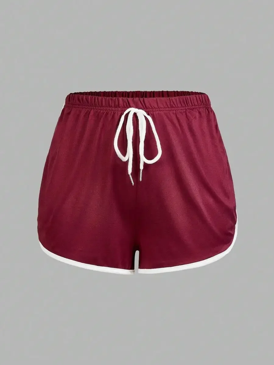 

2-Pack Womens Relaxed Fit Sleep Shorts With White Contrast Hem And Adjustable Drawstring Waist