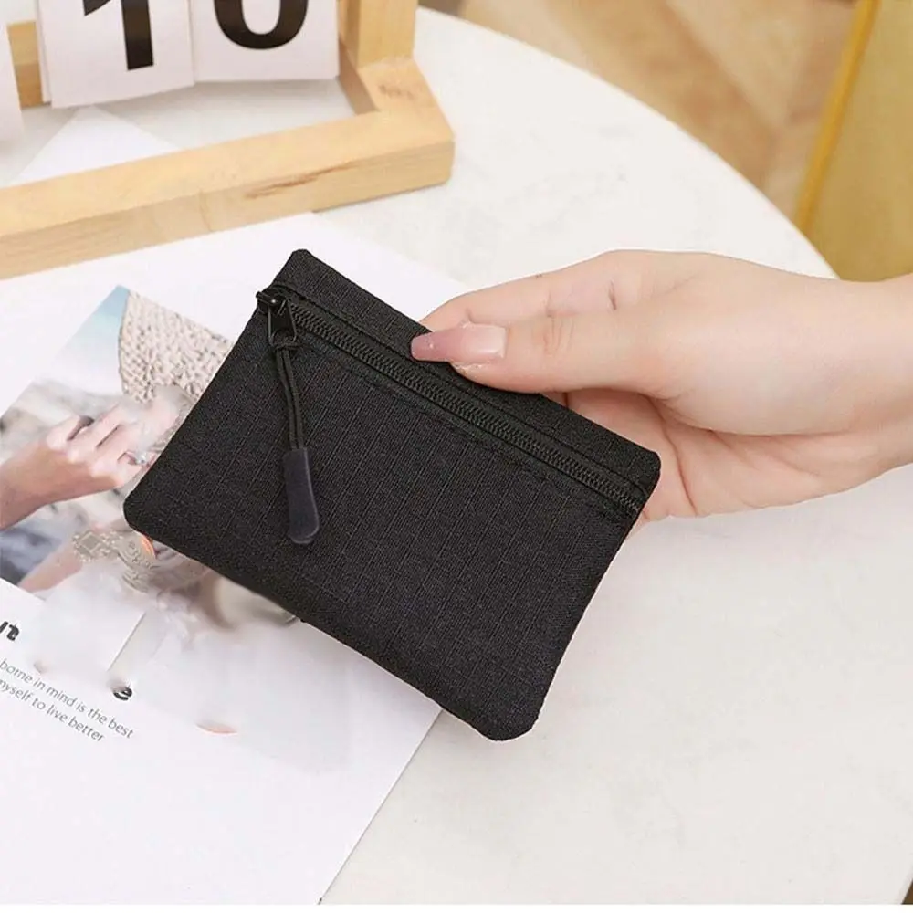 Fashion Korean Style Ox Cloth Coin Purse Solid Color Zipper Small Item Bag Card Bag Wallet Card Storage Bag Men